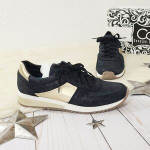 Cofi Holly black and metallic gold leather sneakers 7.5 NEW